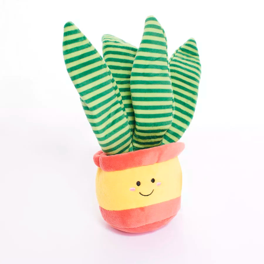 Tiger Feet soft toy stripey plant with green and white striped fabric, plush texture, and cute plant-inspired design.