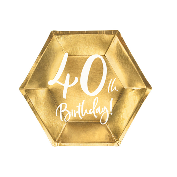 Metallic Gold 40th Birthday Plates 20cm 6pk