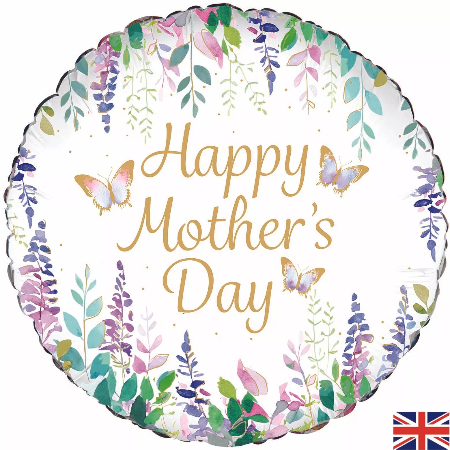 Oaktree Mother's Day watercolour floral 18-inch foil balloon with colorful floral design on a shiny surface.