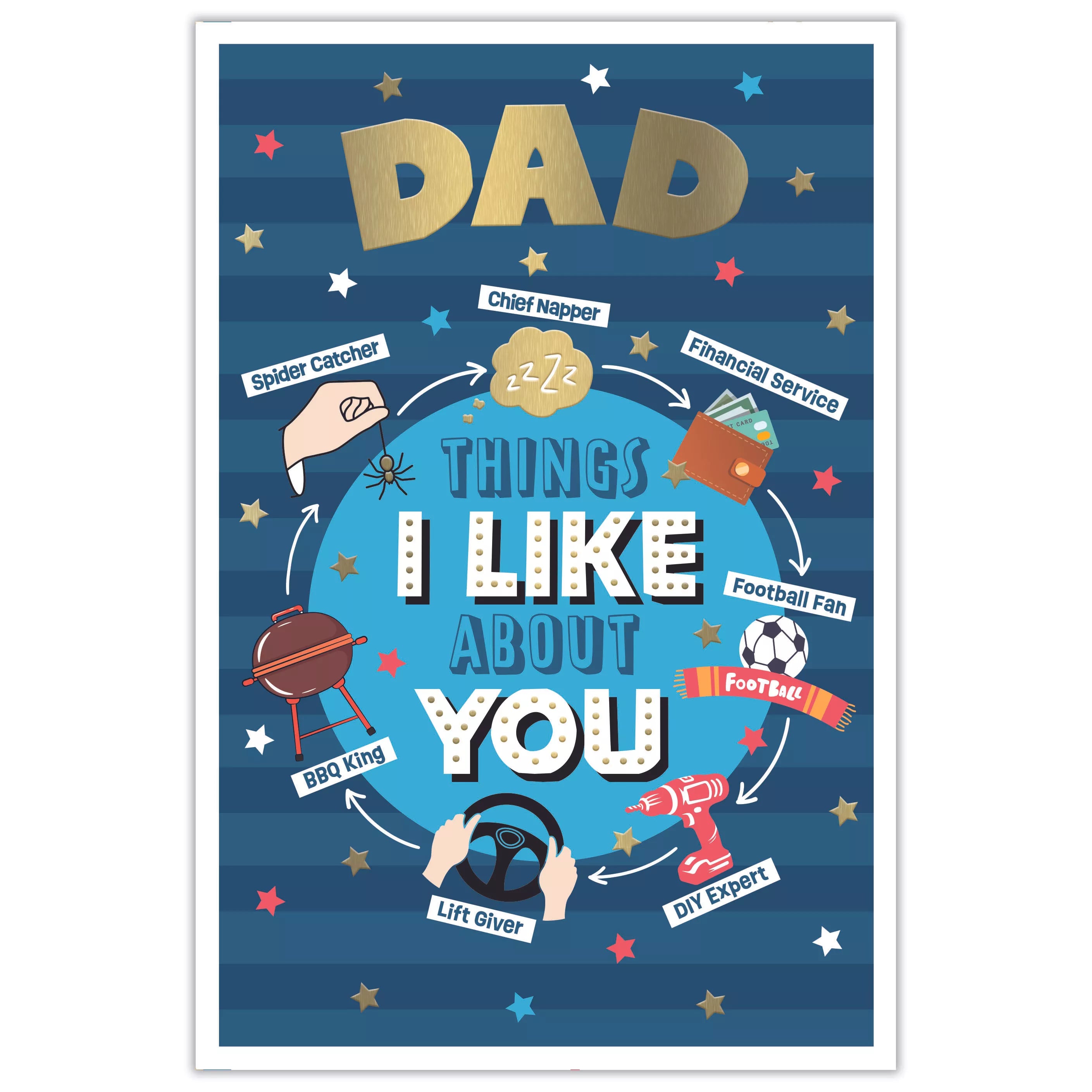 Set of six Prelude C75 Father's Day cards featuring dad-themed designs for celebrating Father’s Day.