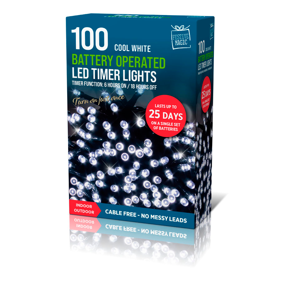 LED Lights Timer White 100pk (Battery Operated)