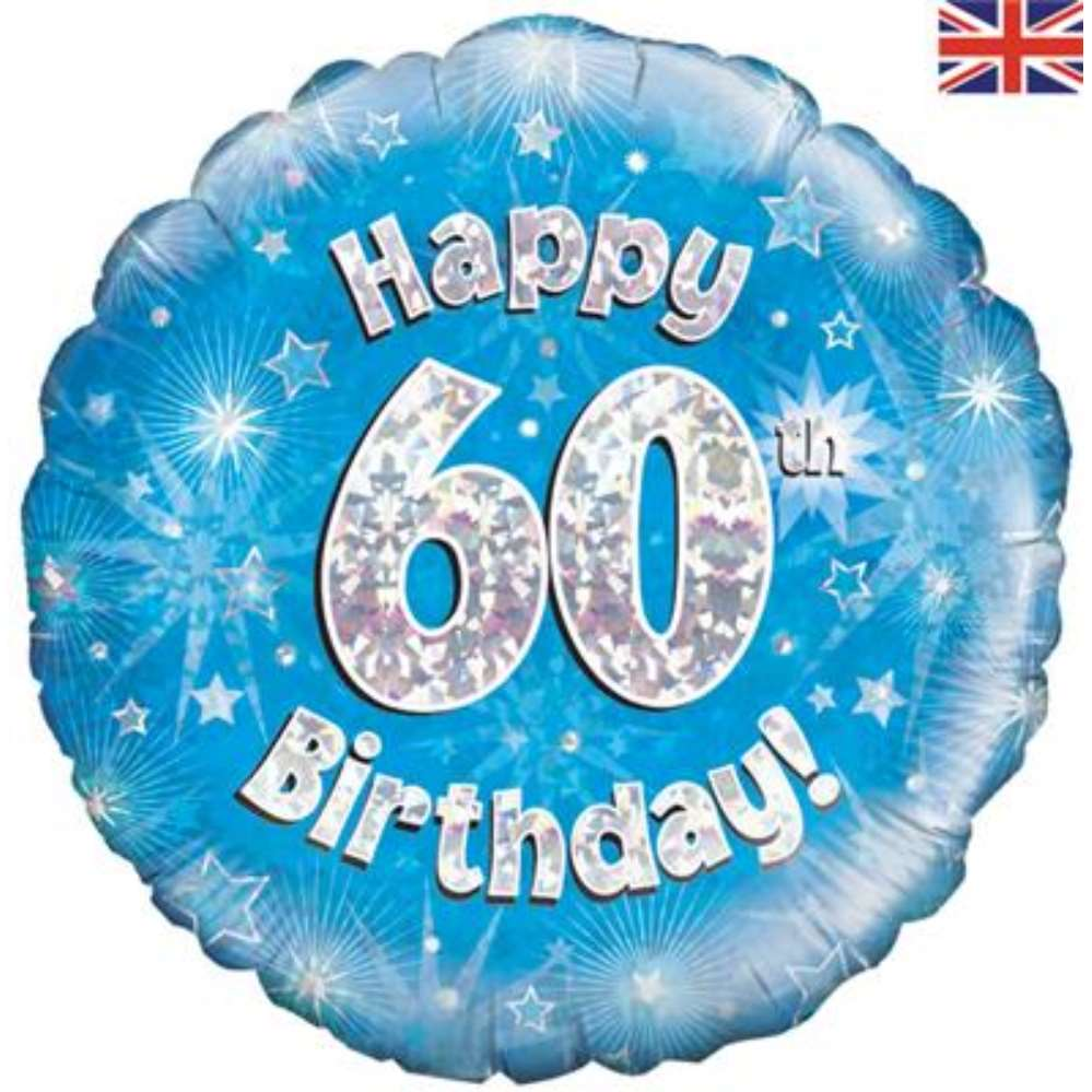 18" 60th Birthday Blue Holographic Foil Balloon