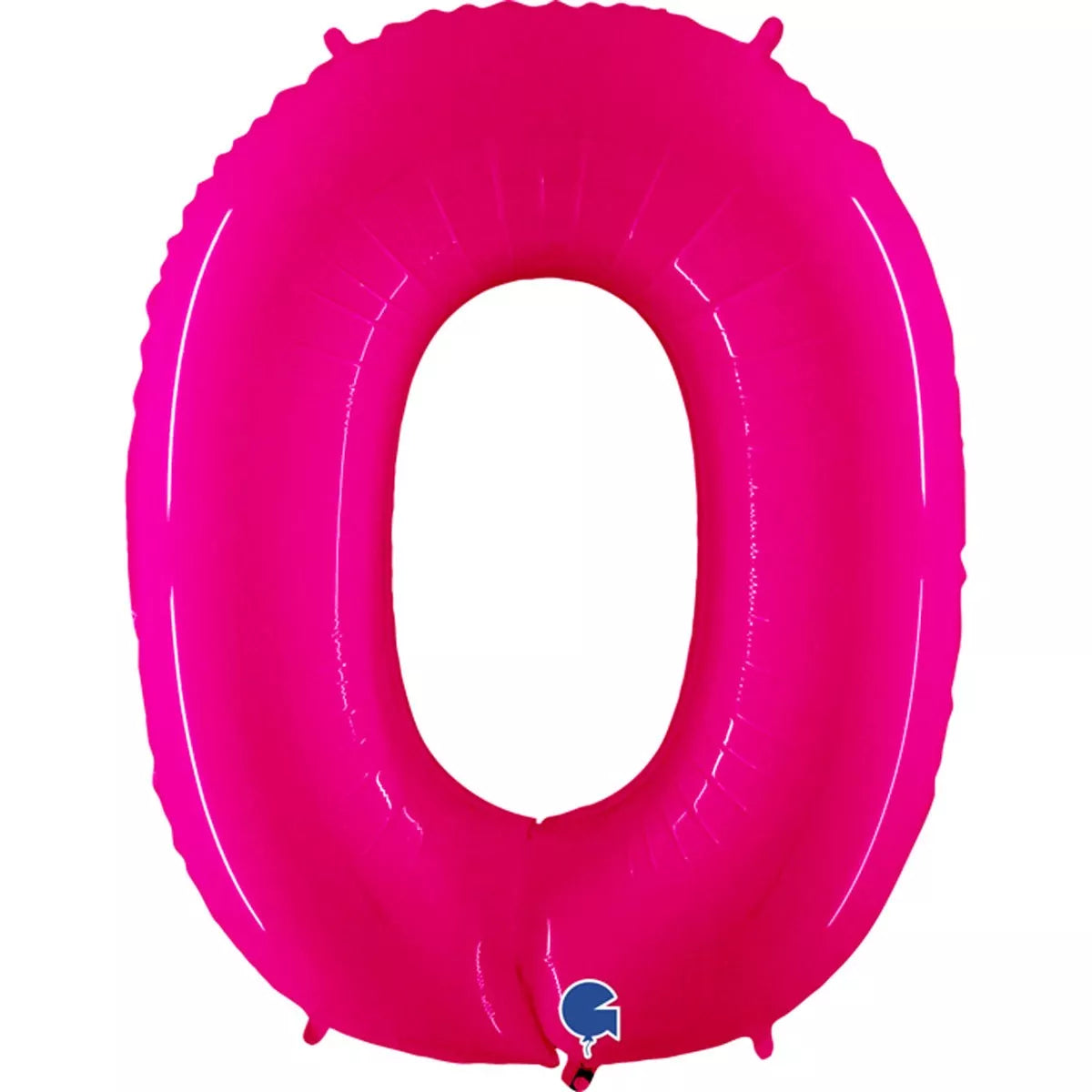 Pink Fluo Grabo foil number 0 balloon, 40-inch size, shiny metallic finish, designed for celebrations and parties.
