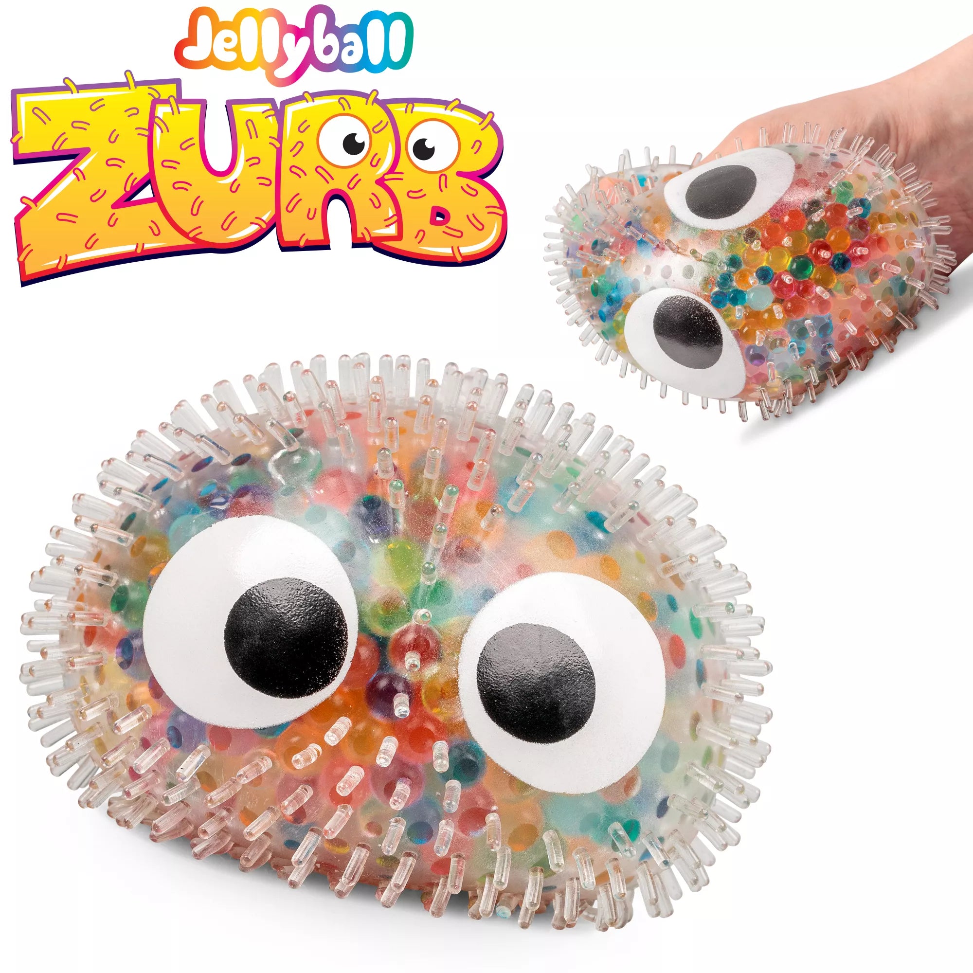 Colorful Jellyball Zurb toy from One For Fun, featuring vibrant, squeezable gel-filled ball with fun, playful design.