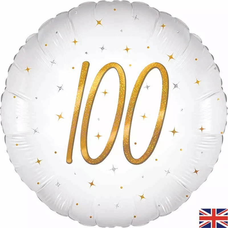 Oaktree Sparkle White Age 100 18" Foil Balloon