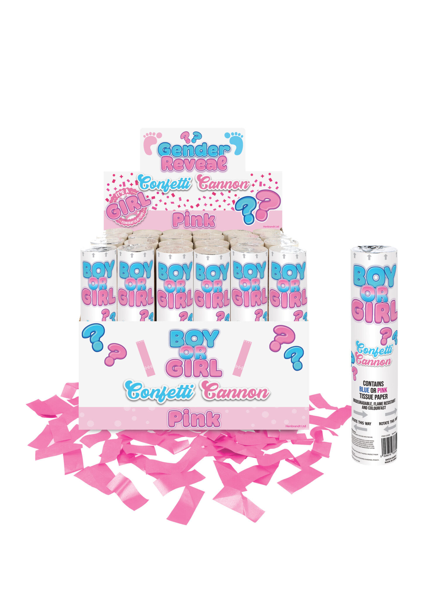 Gender Reveal 20cm Pink Confetti Shooter 24 Pack