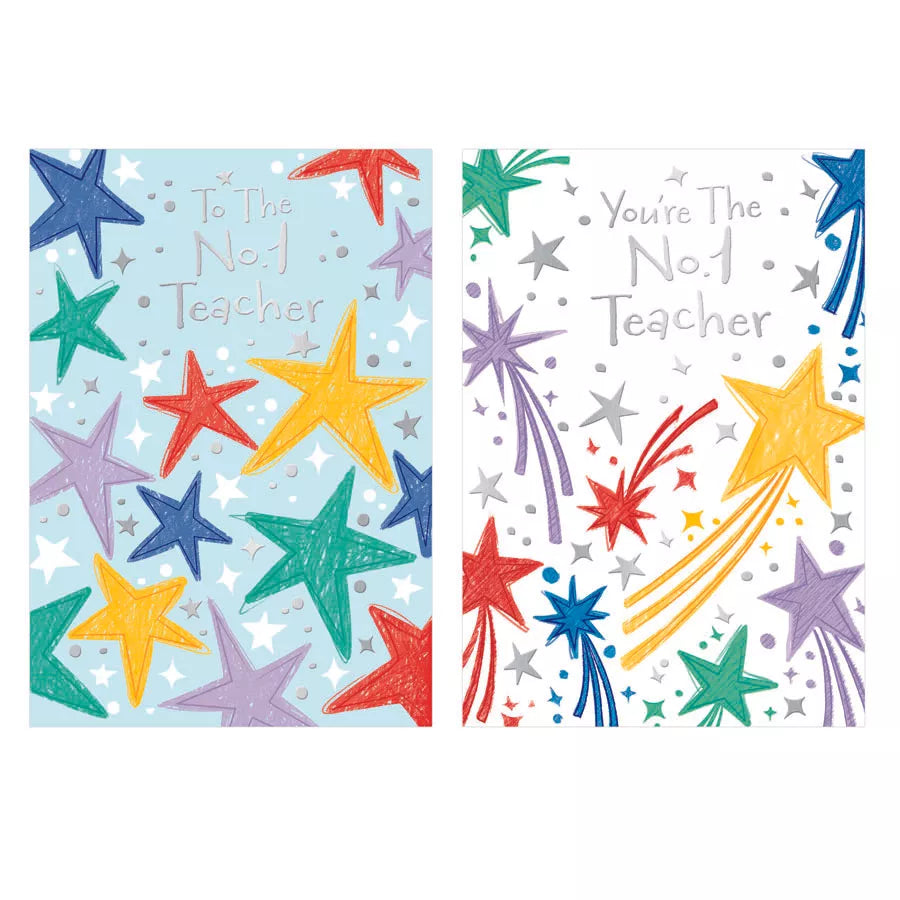 Poppyhill 12-pack teacher cards featuring C50 No.1 design, with colorful illustrations and bold text for classroom use.
