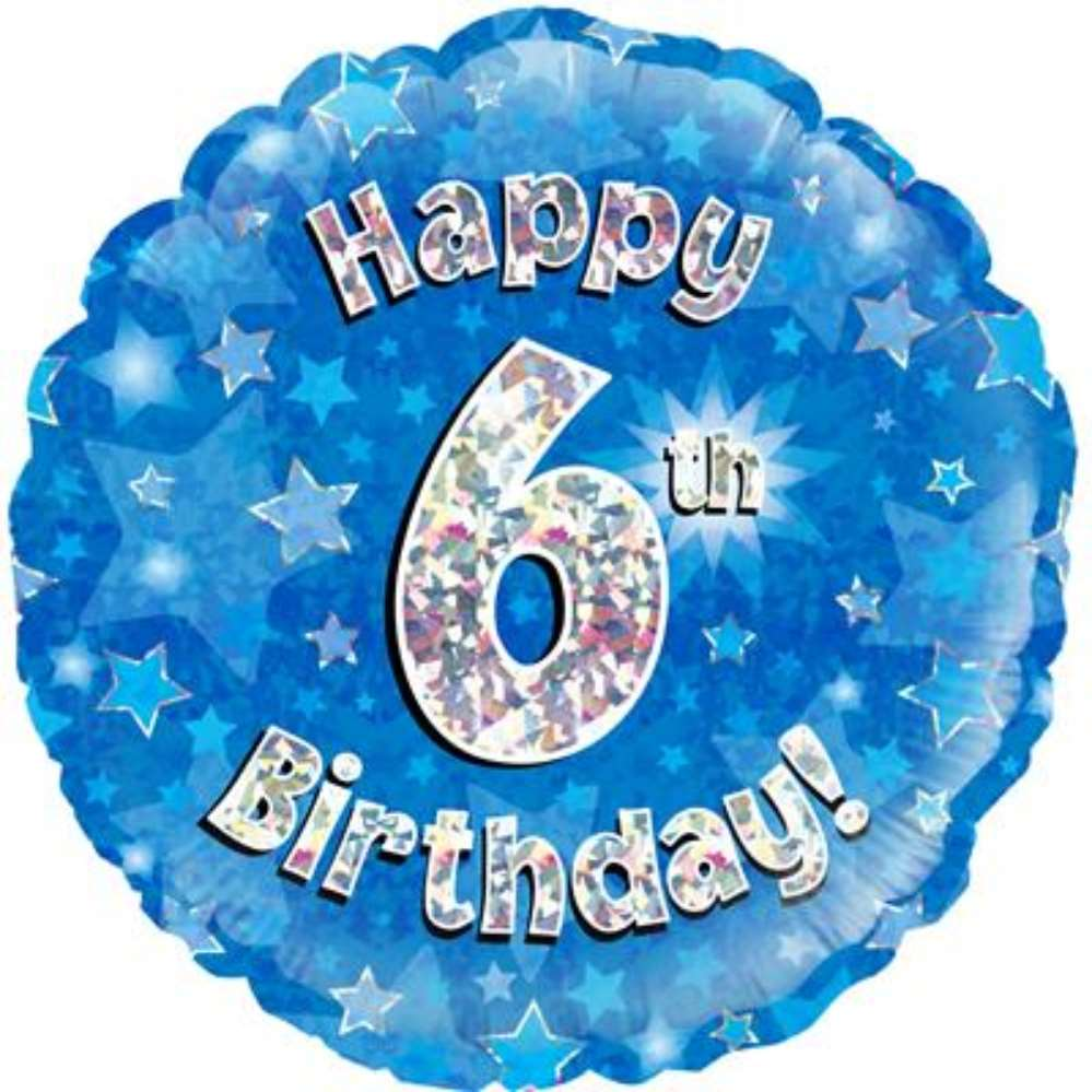 18" 6th Birthday Blue Holographic Foil Balloon