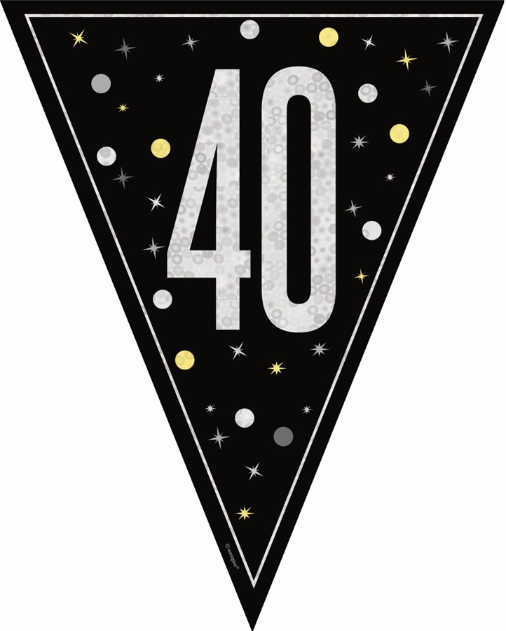 9ft Flag Bunting Age 40 Glitz Black