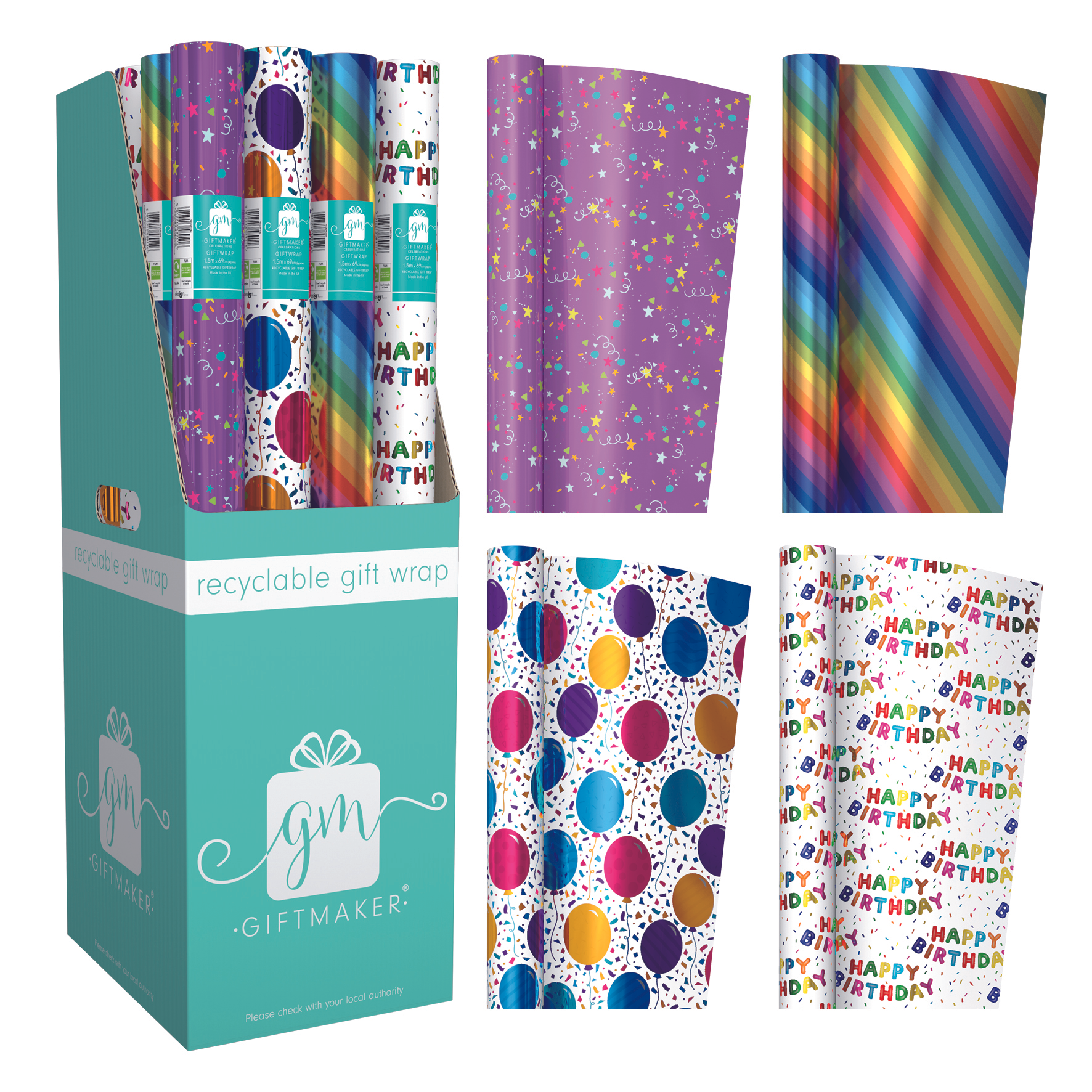 IG Design Group 36 Pack Rollwrap Brights 1.5m