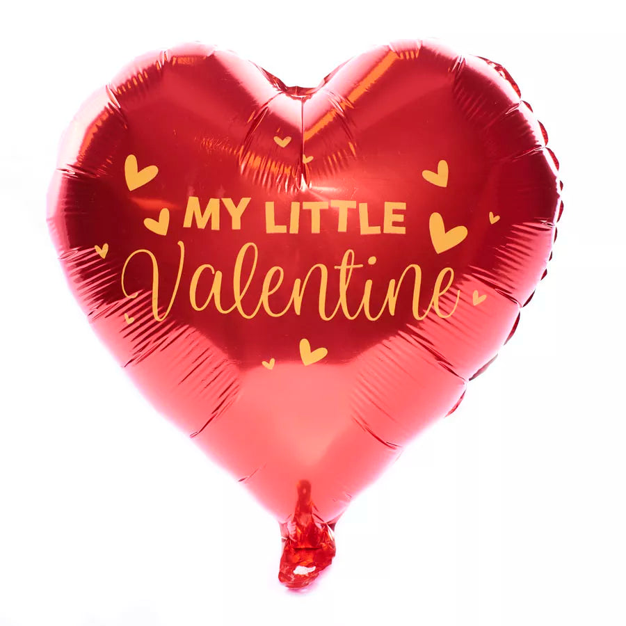 Tri My Little Valentine foil balloon, 18-inch shiny heart-shaped foil balloon for celebrations, featuring colorful Valentine-themed designs.