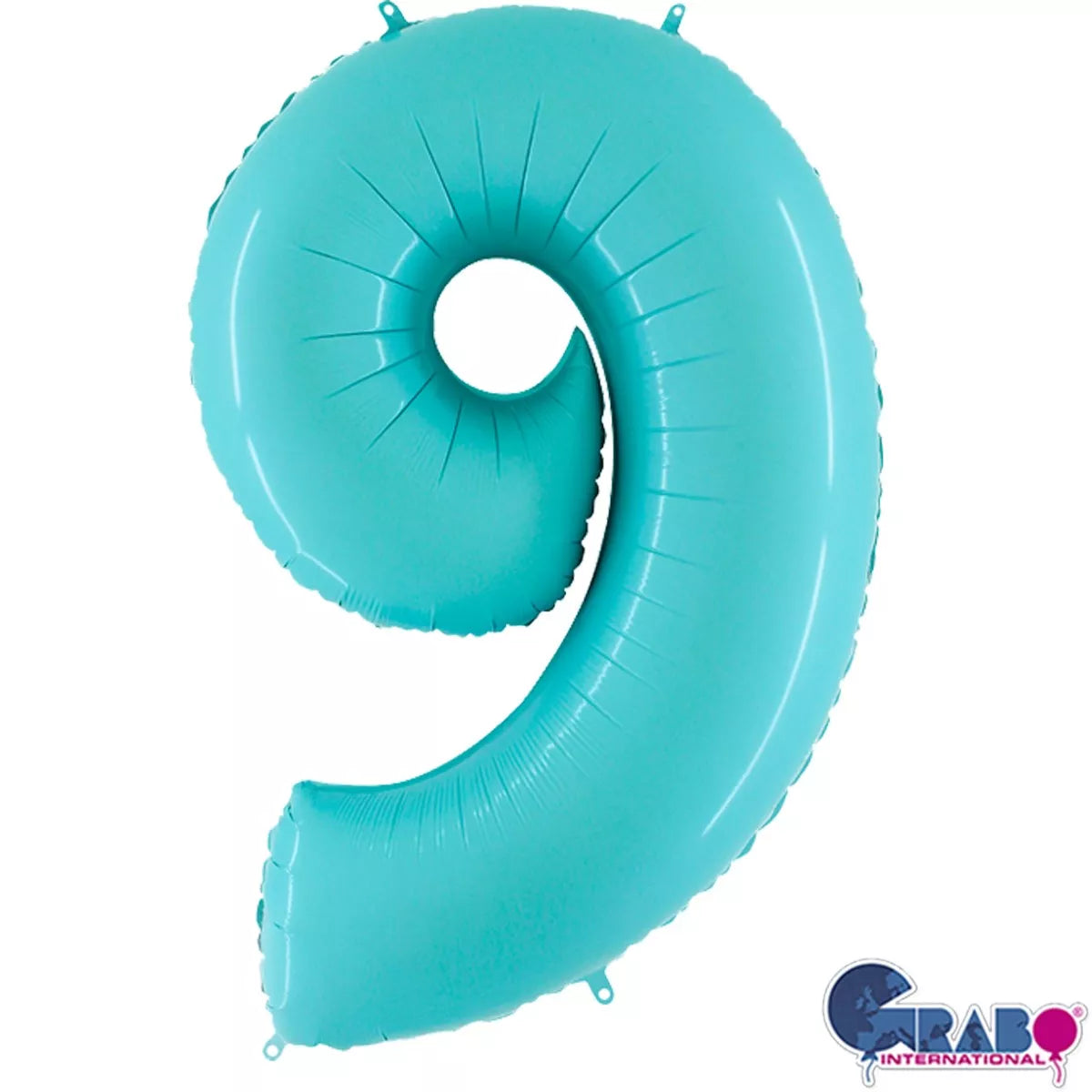 Pastel blue Grabo foil balloon in the shape of number 9, measuring 40 inches, perfect for celebrations and decorations.