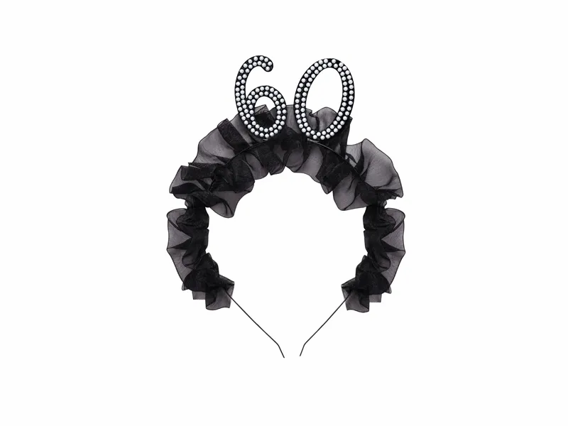 Birthday Age 60 Black Ruffle Headband 12x19.5cm