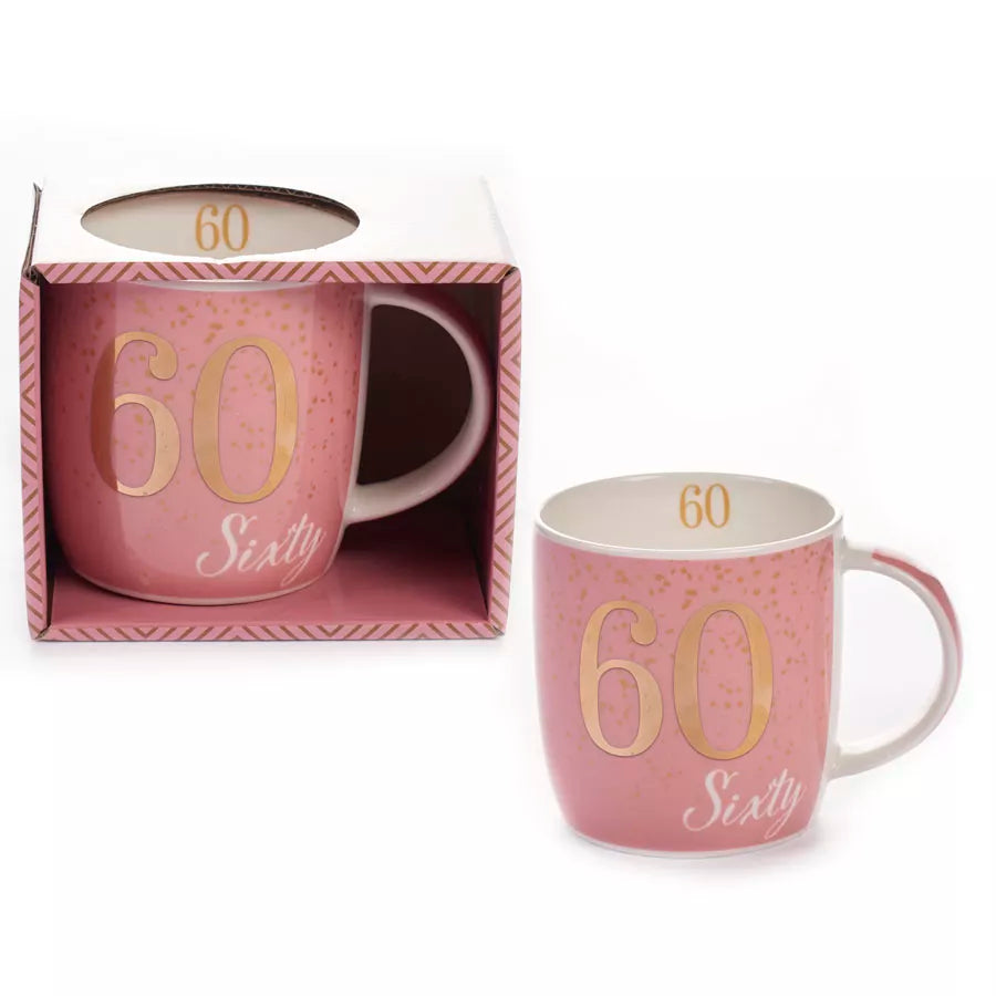 Pink Tiger Feet Mug for 60th birthday with playful tiger foot print design, made by Tiger Feet.
