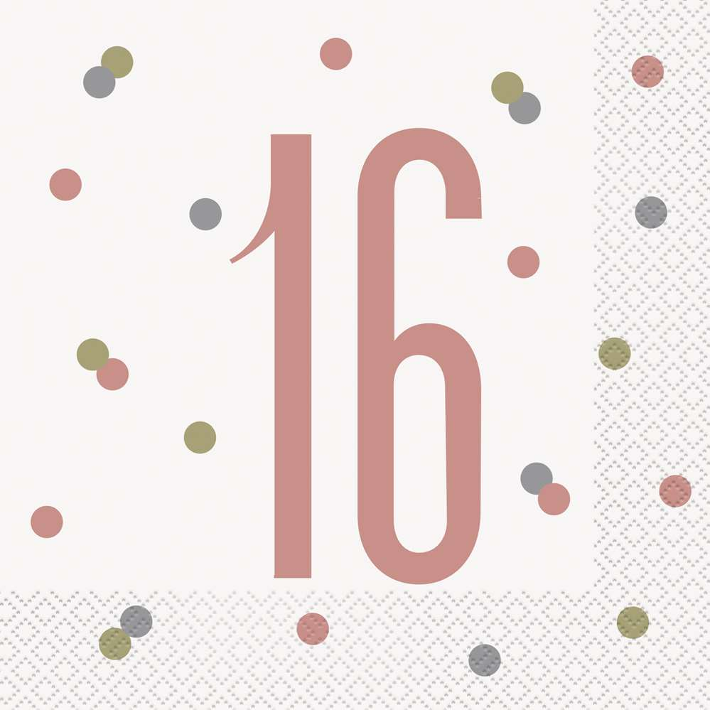 Rose Gold Glitz 16th Birthday Napkins 16pk