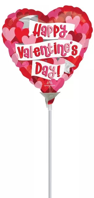 Anagram Playful Hearts 9-inch air-filled foil balloon with colorful heart patterns for celebrations and decorations.