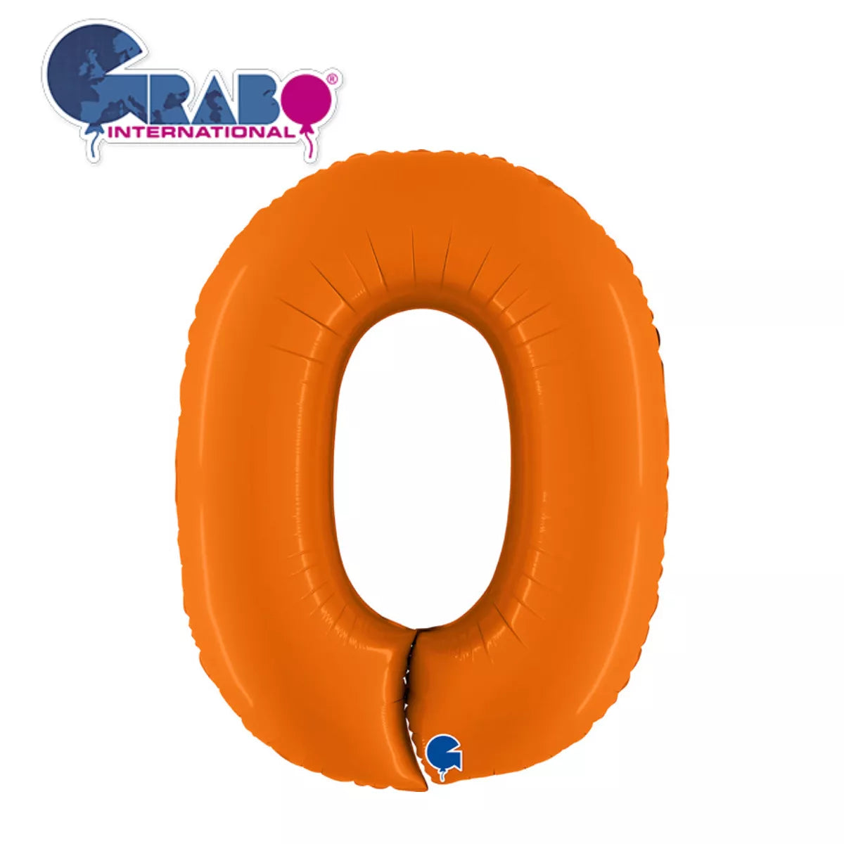 Orange matte foil balloon in the shape of the number zero, 40 inches, from Grabo, displayed on a white background.