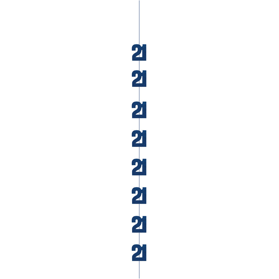 Blue 5ft hanging decor with "Age 21" glitz design for party decorations, from Unique brand.