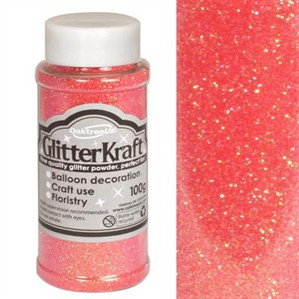 Oaktree Glitter Kraft Sugar Pink Powder, 100g, with glitter glue for craft and decoration projects.