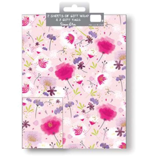 12pk Folded Wrap & Tags Floral Pink