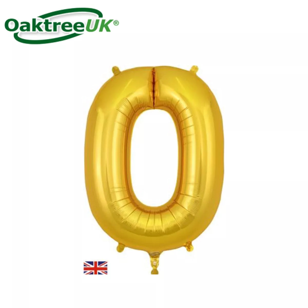 Gold Oaktree foil balloon shaped as the letter O, 34 inches tall, shiny and reflective surface for celebration decorations.