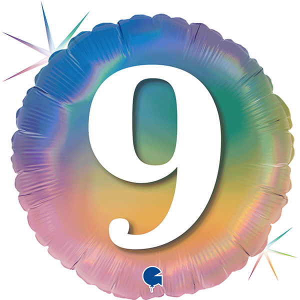 9th Birthday Rainbow Holographic 18" Foil Balloon