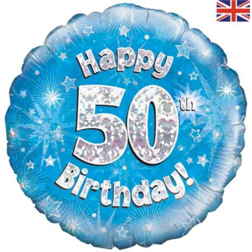 18" 50th Birthday Blue Holographic Foil Balloon