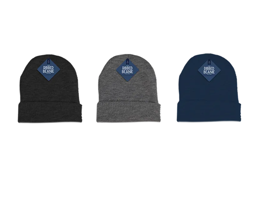 Gem Imports 12 Pack Ribbed Beanie With Tag Men's