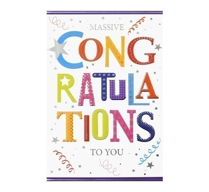 Six Simon Elvin congratulations cards from the C50 Everyday series, featuring colorful designs for various celebrations.