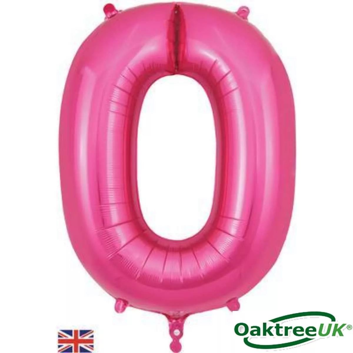 Oaktree Pink 34-inch foil balloon shaped as the number zero, featuring shiny pink foil with a smooth surface.