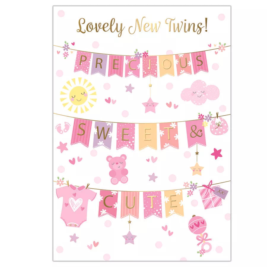 Prelude 6-pack newborn twins greeting cards featuring cute baby design, perfect for new baby congratulations and celebration.
