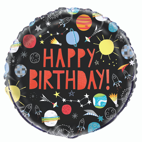 Unique Foil BalloonHappy Birthday Outer Space 18"