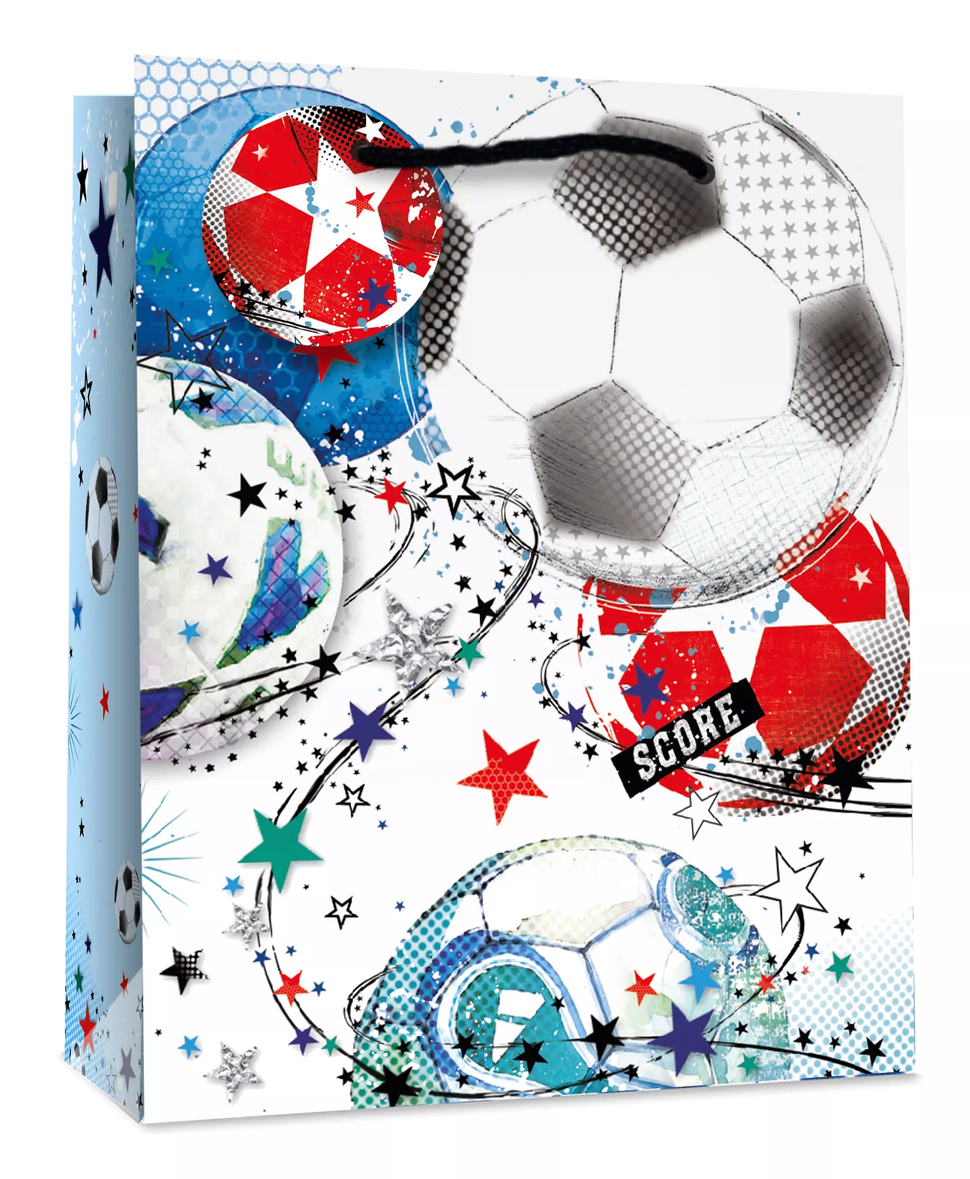 Large Simon Elvin football-themed gift bag, 6-pack set, with colorful football graphics and handles for gift presentation.