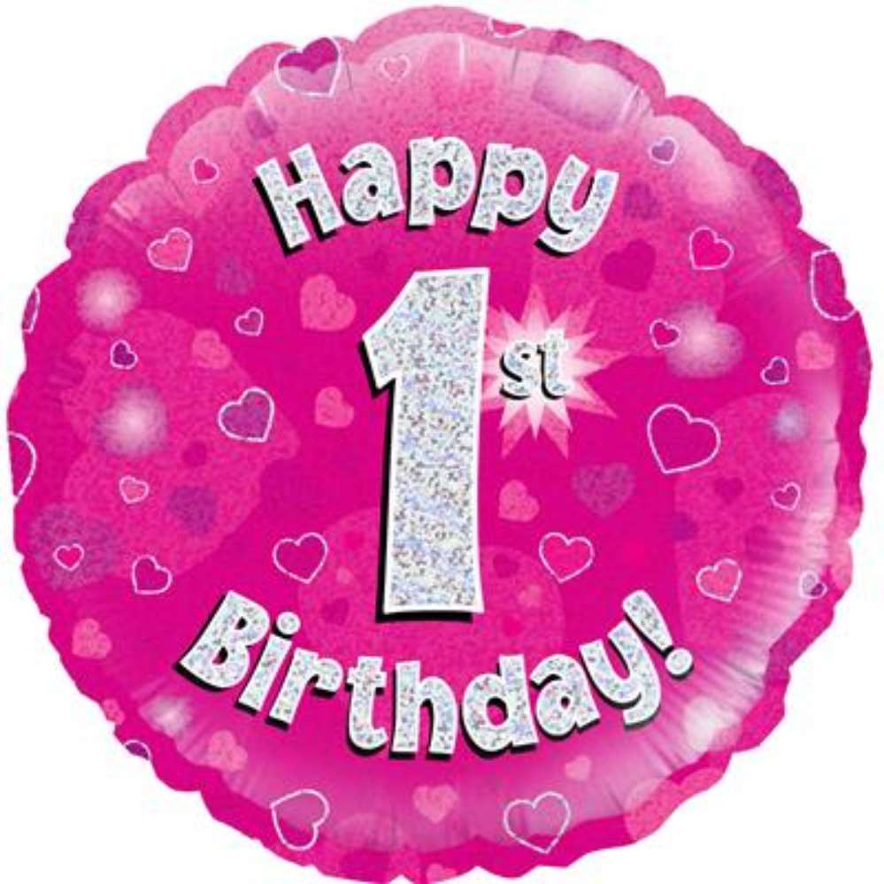 18" 1st Birthday Pink Holographic Foil Balloon