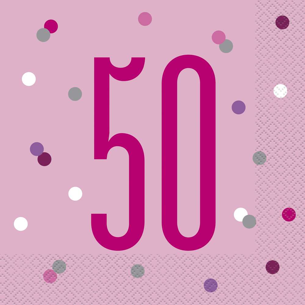 Pink Glitz 50th Birthday Napkins 16pk