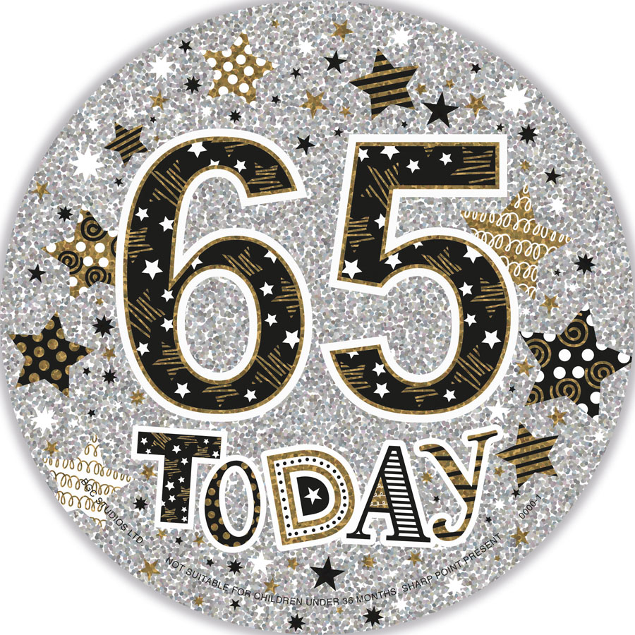 6pk Big Badges Birthday Age 65