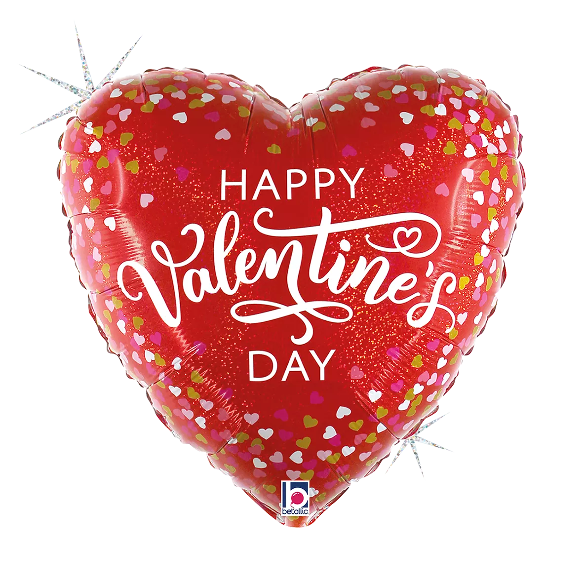 Pink Grabo foil balloon featuring red and white confetti hearts, 18-inch Valentine's Day balloon for celebrations.