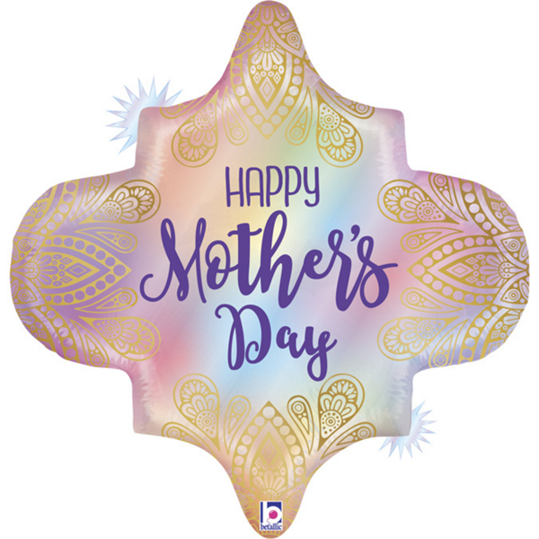 Happy Mother's Day Boho Opal foil balloon by Grabo, 30-inch size with colorful boho design and shiny metallic finish.