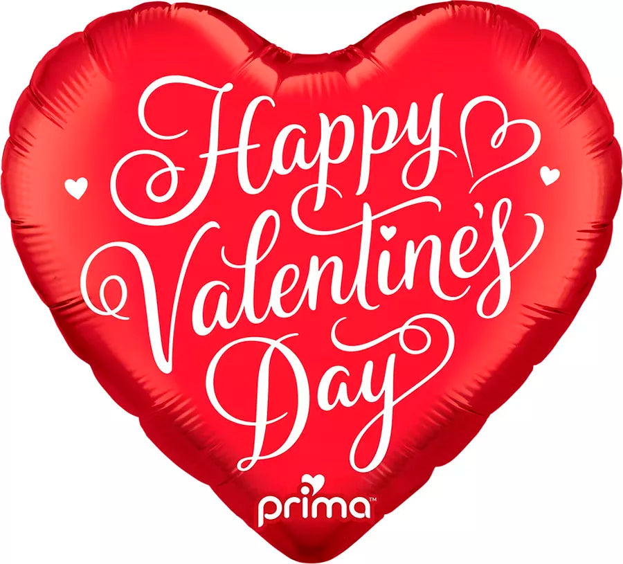 Prima foil balloon in Valentine's Day script design, 18-inch heart-shaped foil balloon for celebrations