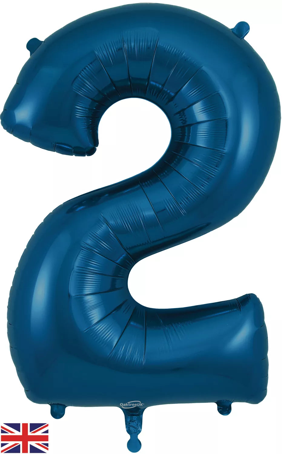 Oaktree navy blue foil balloon shaped as the number 2, 34 inches tall, with a shiny metallic finish.
