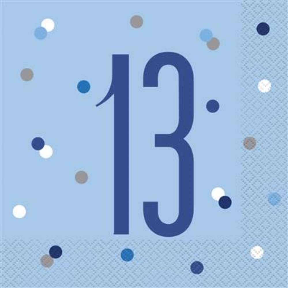 Blue Glitz 13th Birthday Lunch Napkins 16pk