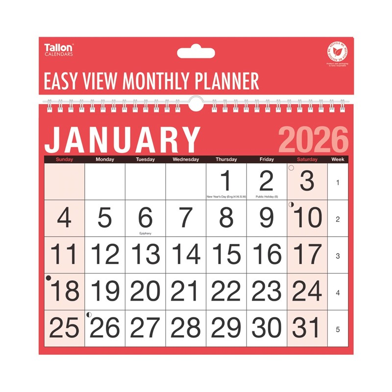 Calendar MTV Easy View Red & Black 2027 12pk