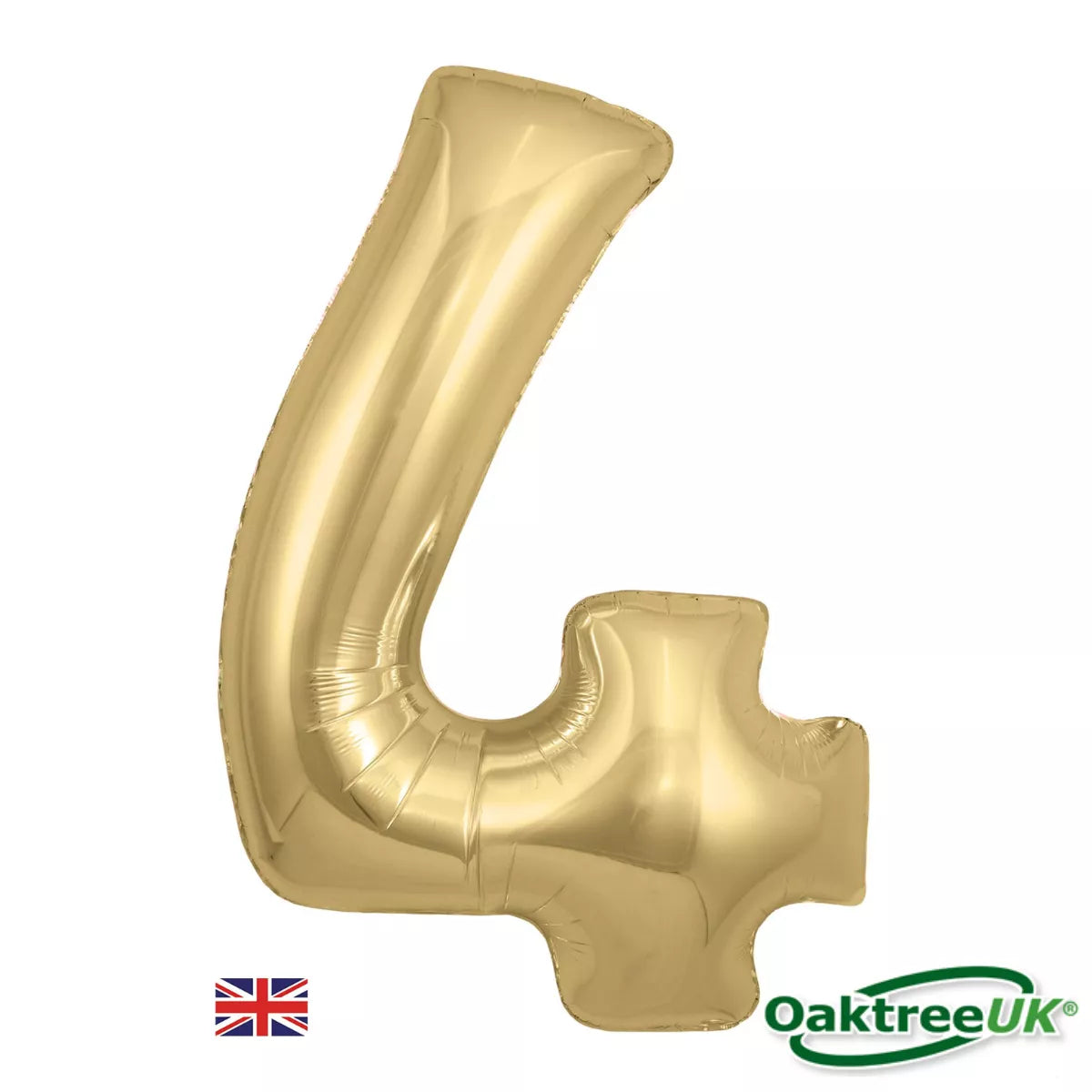 Oaktree Gold Foil Balloon Number 4, 34-inch silk balloon for celebrations, featuring shiny metallic gold finish.