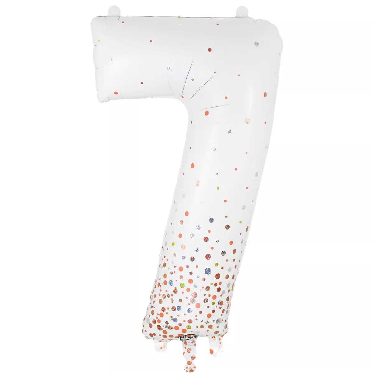 Oaktree Foil Balloon Fizz Rose Gold Number 7, 34-inch metallic balloon for celebrations, featuring a shiny rose gold finish.