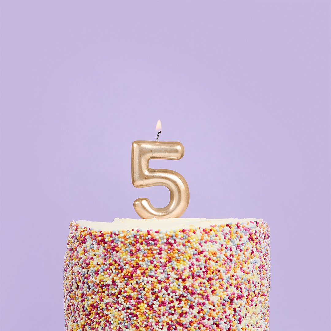 Hootybaloo Party Candle Number 5 Metallic Gold