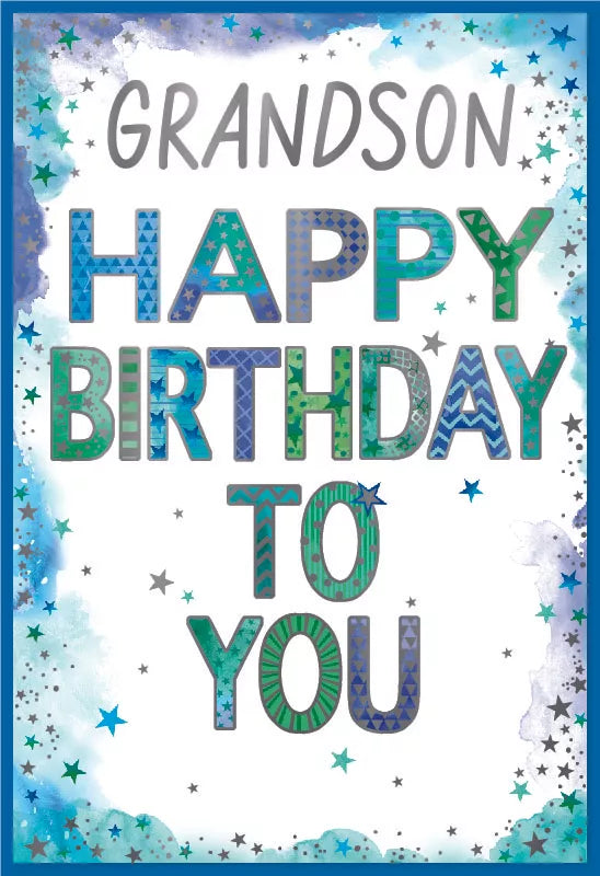 Simon Elvin C50 birthday cards for grandson, set of six featuring colorful designs and festive themes for celebrating a special birthday.