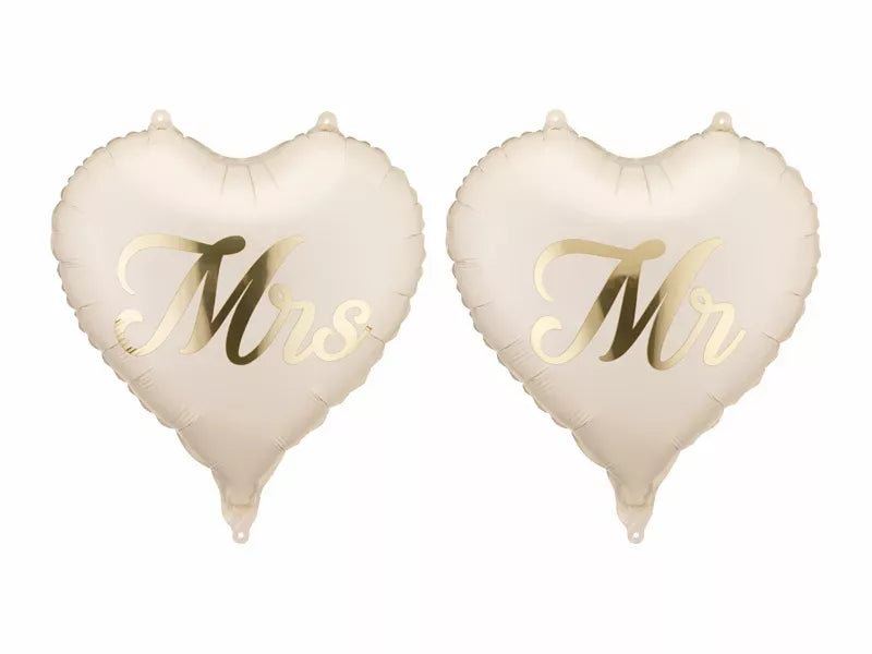 PartyDeco 2-pack 14-inch foil balloons with "Mr & Mrs" design, perfect for wedding or celebration decorations.