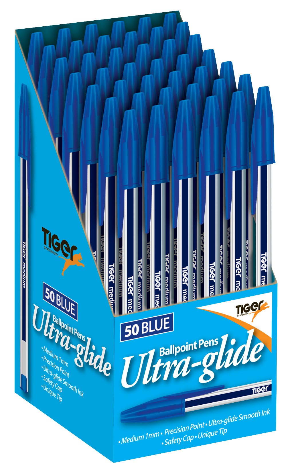Tiger Stationery 50 Pack Ballpoint Pen Blue