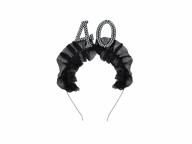 Birthday Age 40 Black Ruffle Headband 12x19.5cm