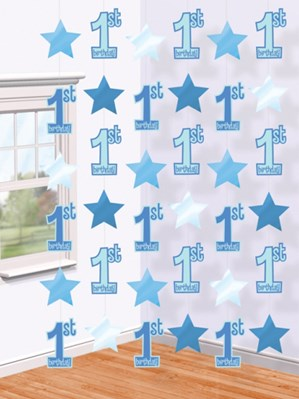 1st Birthday Blue Hanging String Decorations